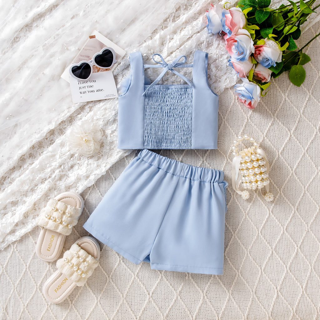 Strapless Crop Top Rose Petal Shorts Two-piece Set