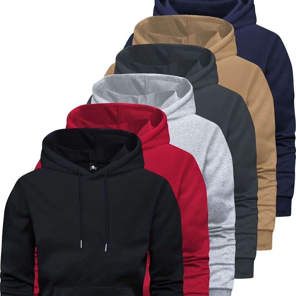 6-Piece Men's Long-sleeved Solid Color Hooded Sweaters