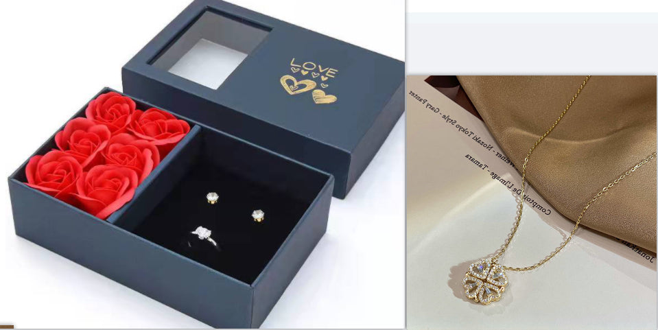 Retro Magnetic Folding Heart Shaped Four Leaf Clover Pendant Necklace Women Love Clavicle Chain Gifts Openable Choker Jewelry - Beuti-Ful