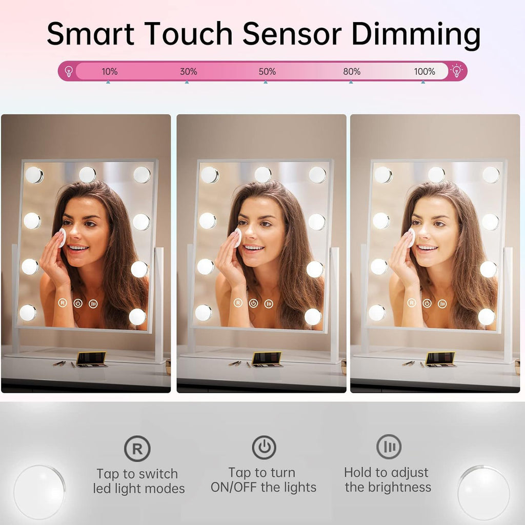 Lighted Makeup Vanity Mirror,  With 9 Dimmable Bulbs And 3 Color Lighting Modes, Smart Touch Control - Beuti-Ful