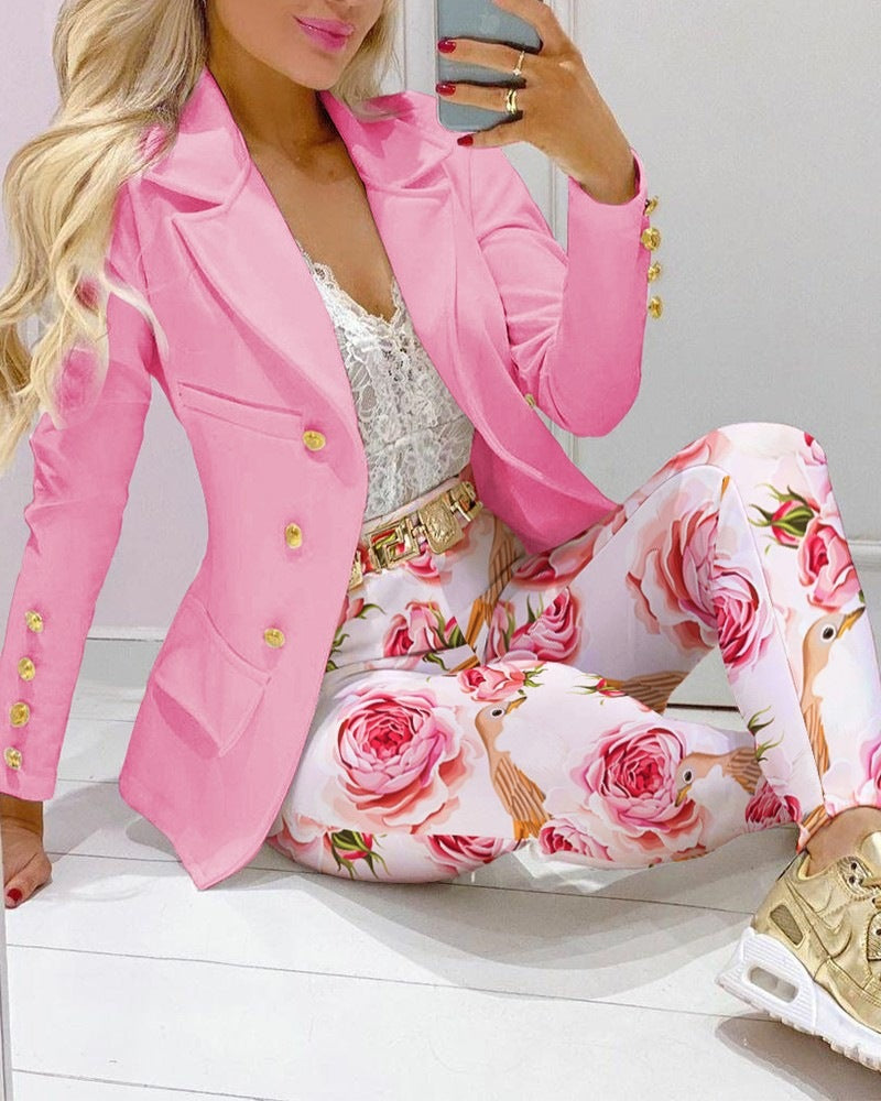 Casual Fashion Set Women's Suit Pink Suit Yellow Brown Striped Dotted Chain - Beuti-Ful
