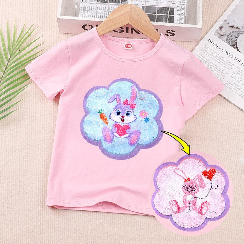 Boys And Girls' Glitter Double-sided Color Changing Short Sleeves