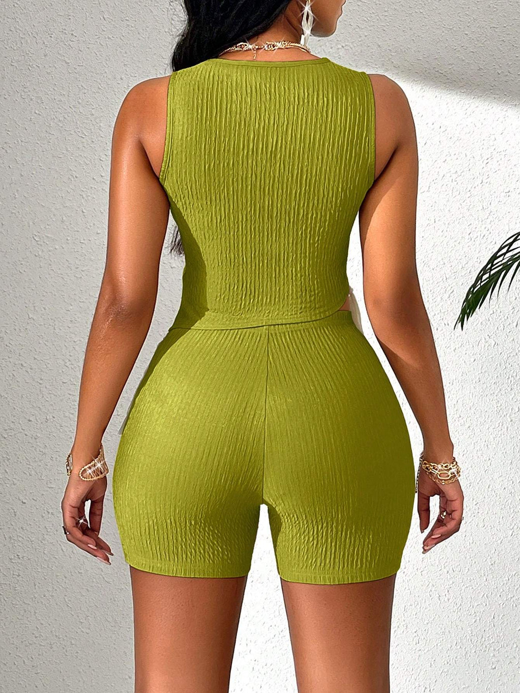 VaVaLuxe Asymmetrical Flowing Soverell Hem, Flowing Texture Fabric Shorts Suit - Beuti-Ful