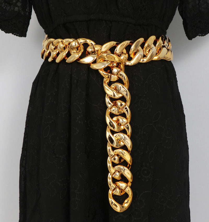 Metal Gold Thick Chain Wide Waist Chain - Beuti-Ful