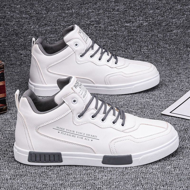 Fashionable High-top Leather Panel Shoes All-match Sports - Beuti-Ful