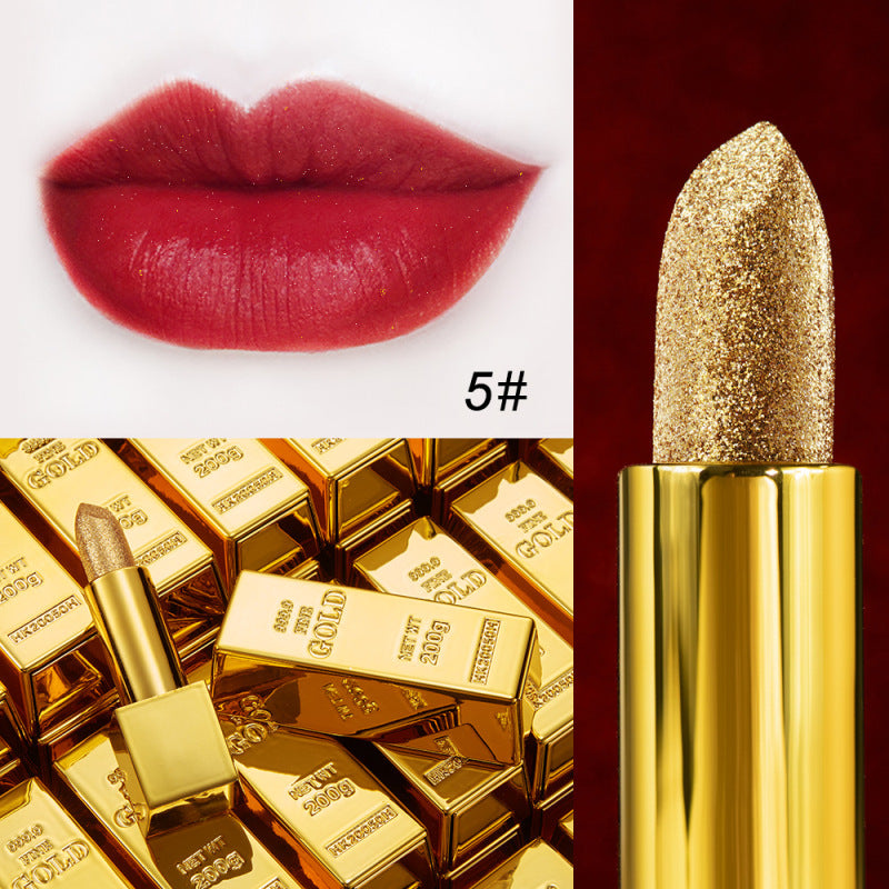 Velvet Matte Non-stick Cup Is Not Easy To Fade Fashionable Shiny Gold Powder Lipstick - Beuti-Ful