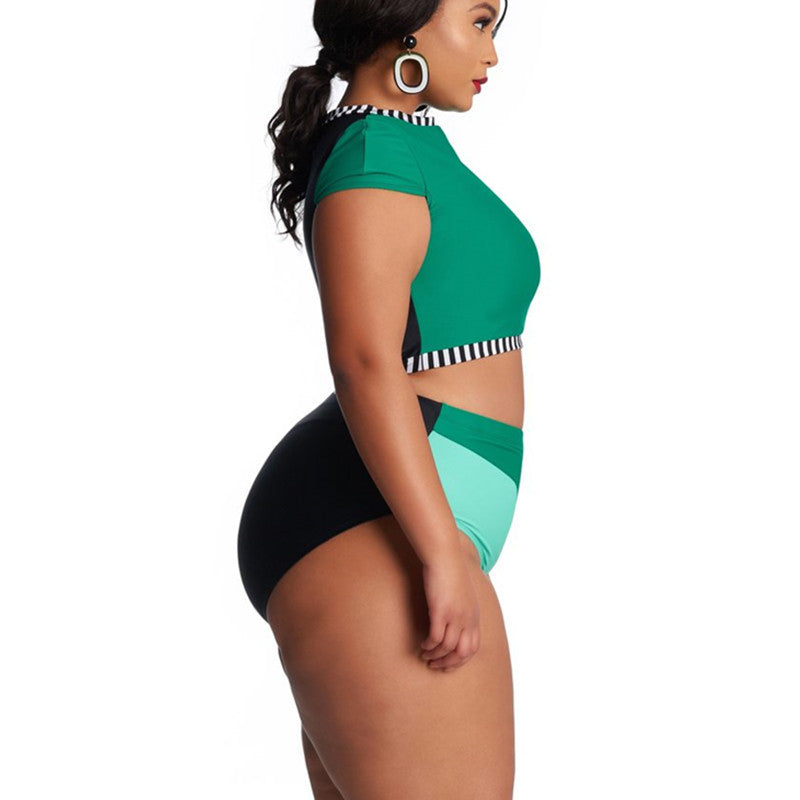 Ladies Plus Size Swimsuit Multi-color Mosaic High Waist