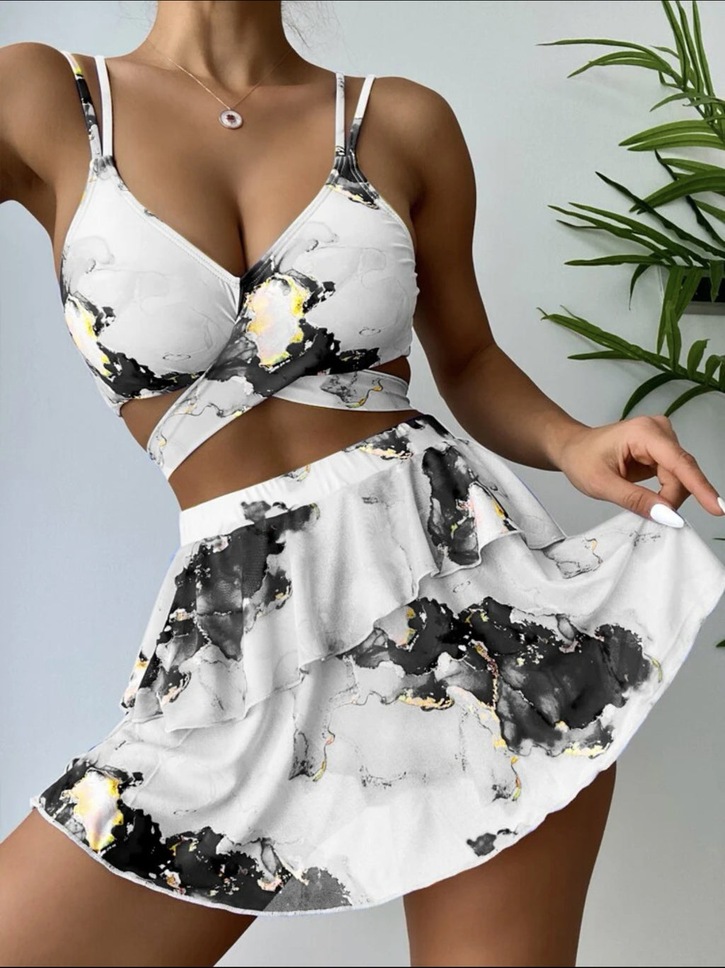 Women's Marble Printed Three-piece Set Bikini - Beuti-Ful