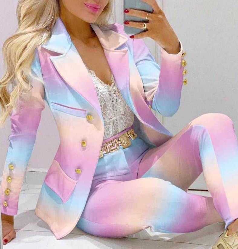 Casual Fashion Set Women's Suit Pink Suit Yellow Brown Striped Dotted Chain