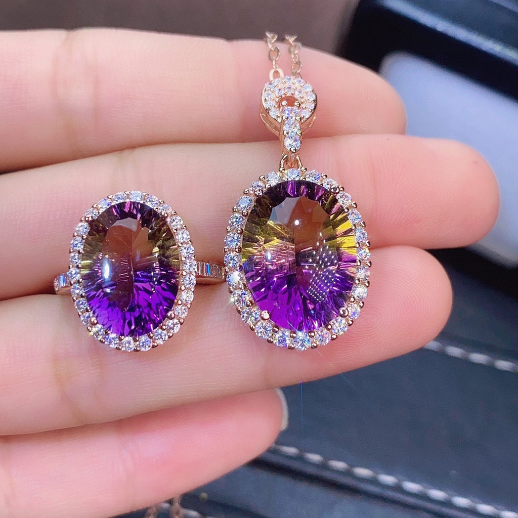 Amethyst Ring Pendant Set With Millennium Cut Crystals - Beuti-Ful
