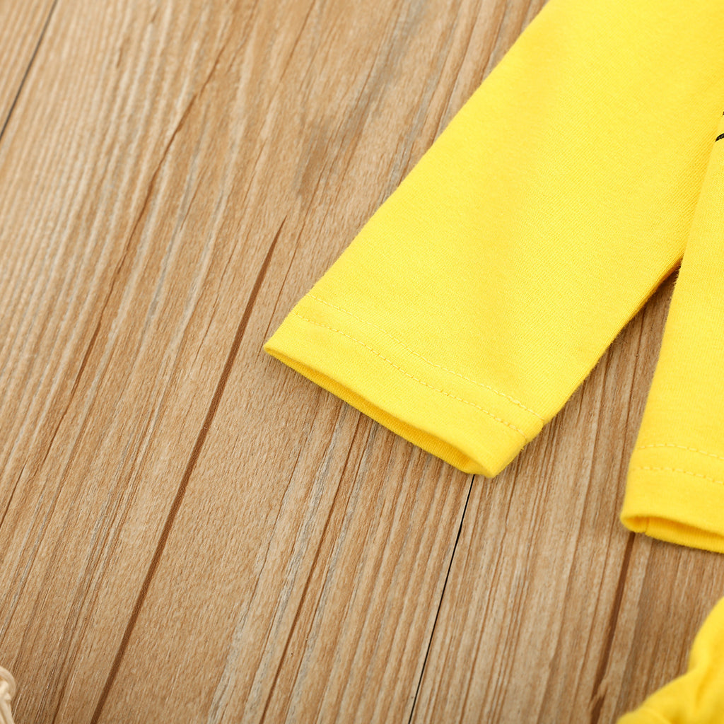 Non-hooded Letters Cotton Pullover Yellow Suit - Beuti-Ful