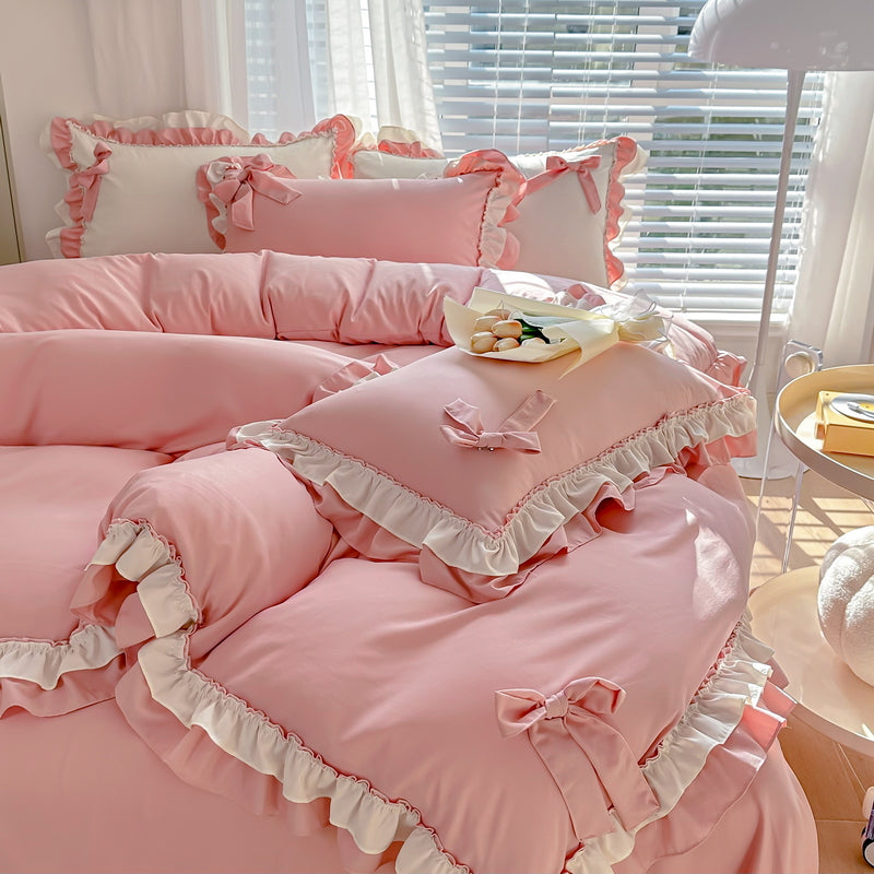 Solid Color Lace Bedsheet And Duvet Cover - Beuti-Ful
