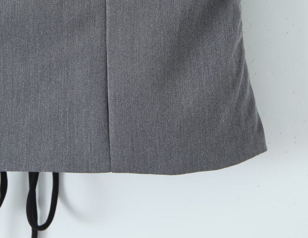 Gray Lace-up Vest Top Sheath Skirt Suit - Beuti-Ful