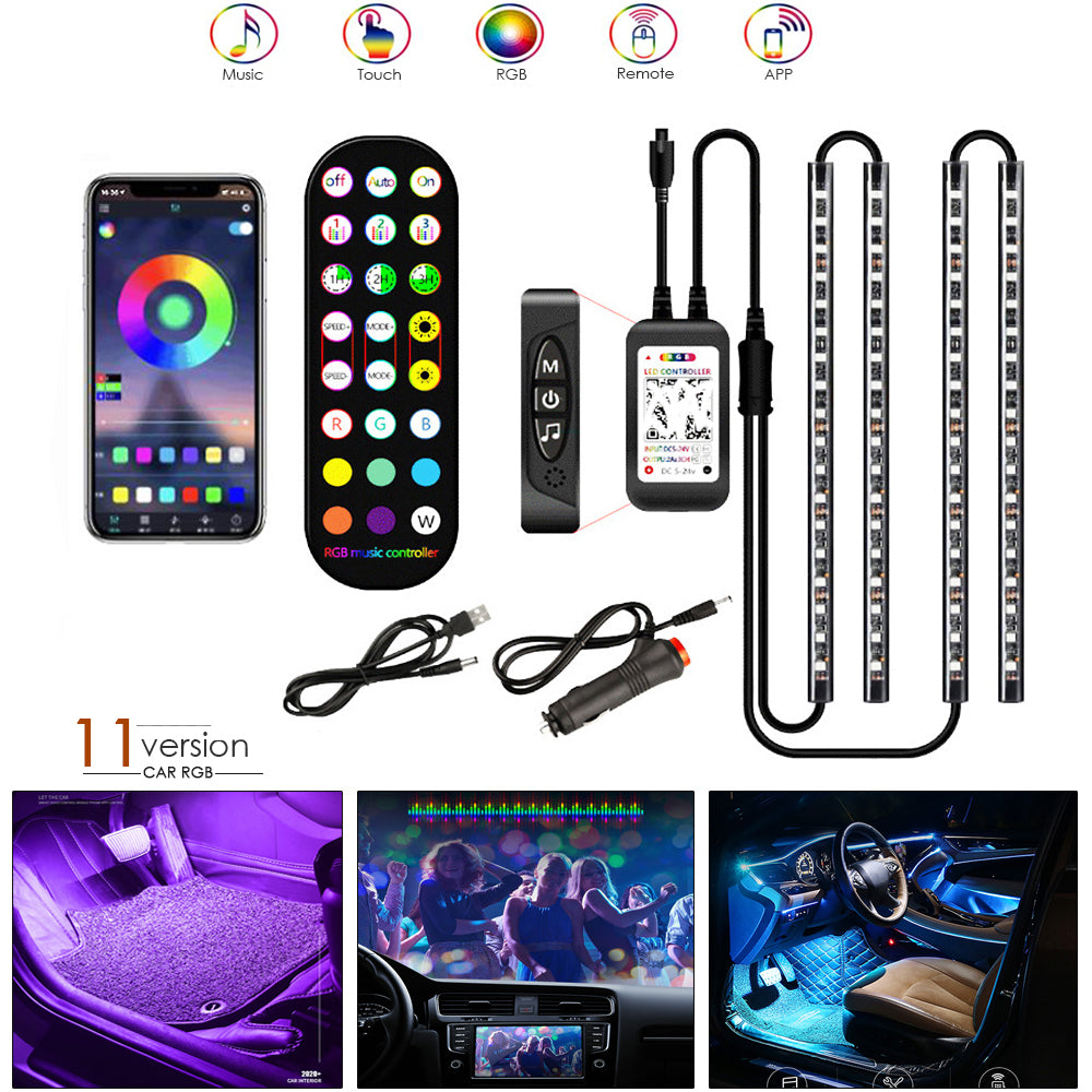 Styling Decorative Lamp LED Car Interior Light Waterproof Ambient Lamp Of Wireless Remote Music Control Car RGB Strip Lights - Beuti-Ful