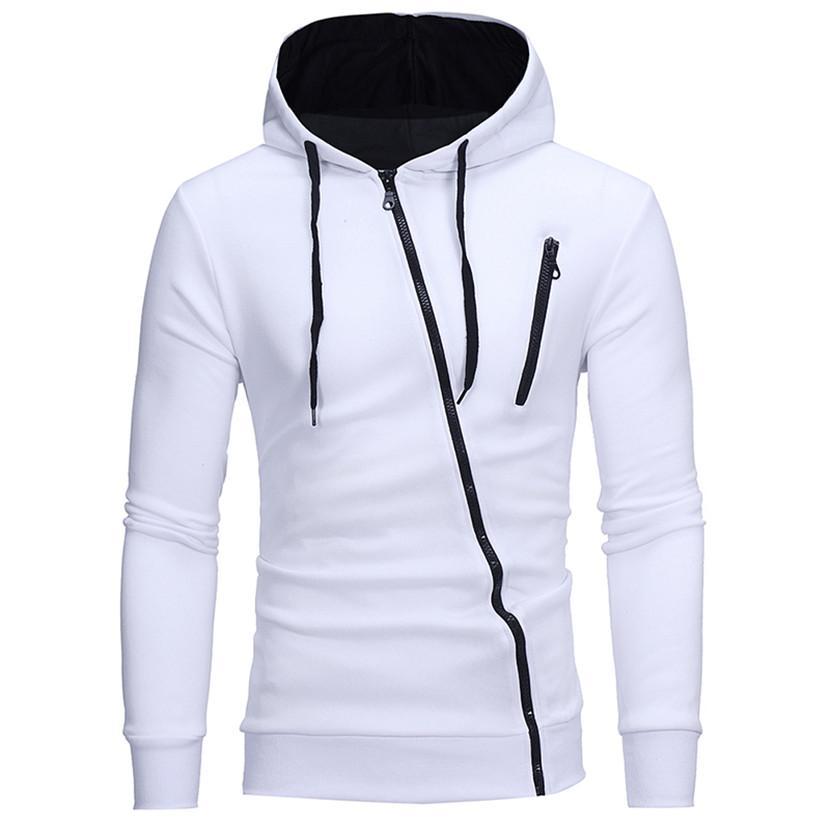 Diagonal Zipper Design Sweater Solid Color Hooded Sweater Men Clothes - Beuti-Ful