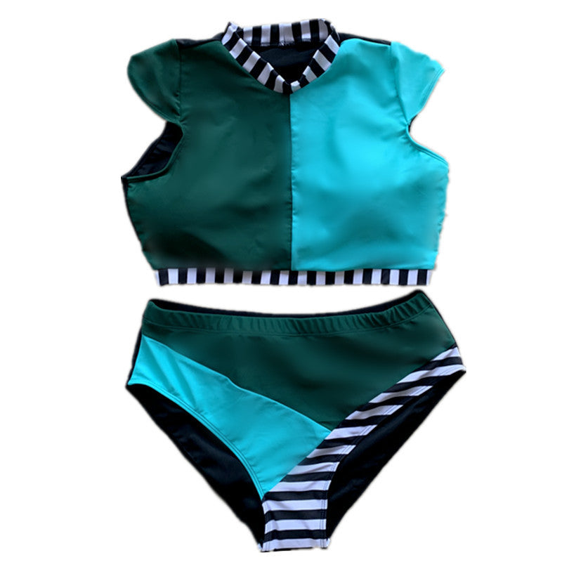 Ladies Plus Size Swimsuit Multi-color Mosaic High Waist