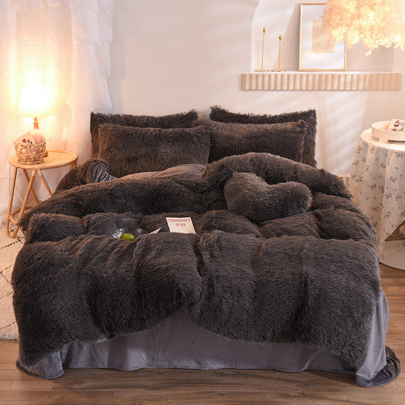 Luxury Thick Fleece Duvet Cover Queen King Winter Warm Bed Quilt Cover Pillowcase Fluffy & Plush - Beuti-Ful