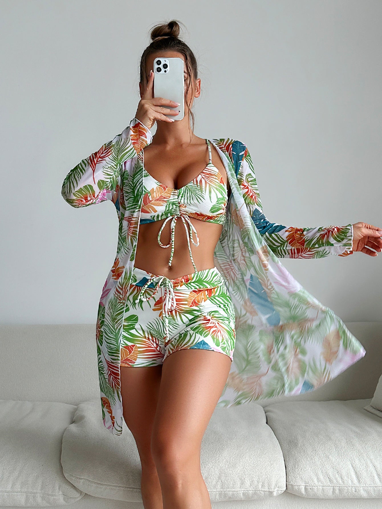 Multi-color Bikini Three-piece Women's Swimsuit