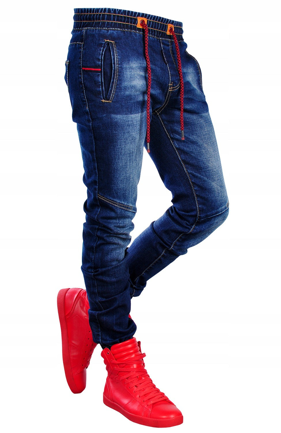 Men's jeans new elastic elastic waist casual blue trousers - Beuti-Ful