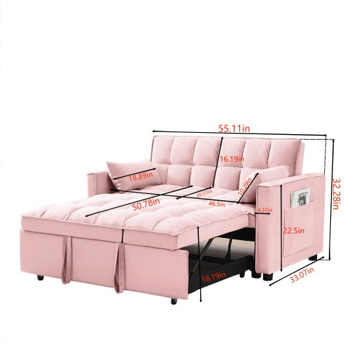 Modern Velvet Loveseat Futon Sofa Couch W Pullout 3 In 1 Convertible Sleeper Sofa Bed - Beuti-Ful