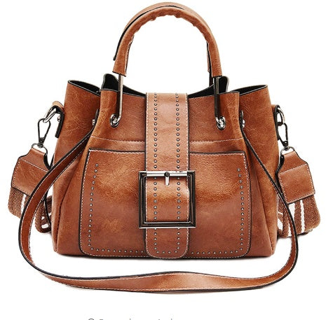 Double Leather Bucket Bag Handbag - Beuti-Ful