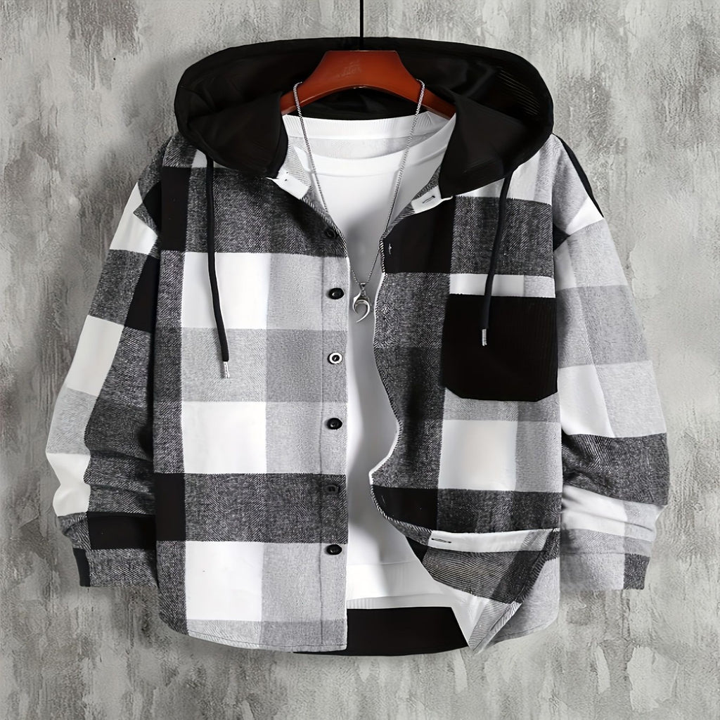 Men's Thickened Outer Wear Plaid Hooded Pocket Long Sleeve Shirt - Beuti-Ful