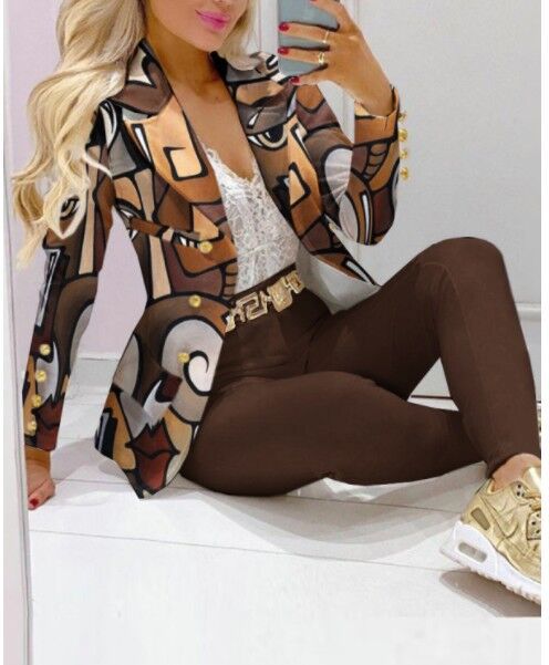 Casual Fashion Set Women's Suit Pink Suit Yellow Brown Striped Dotted Chain - Beuti-Ful