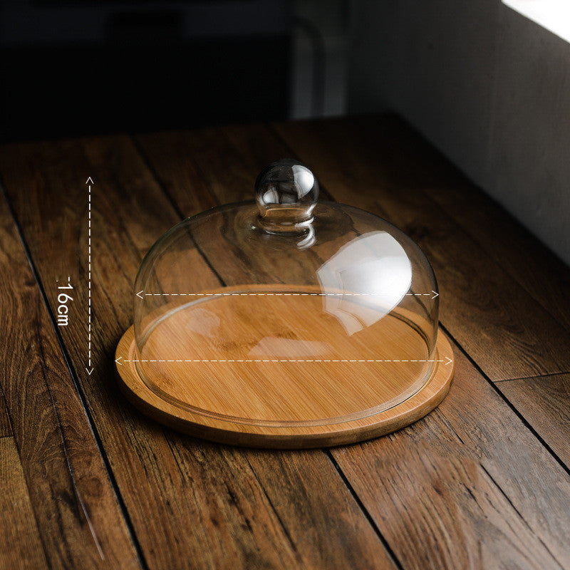 Bamboo wooden cake glass cover tray
