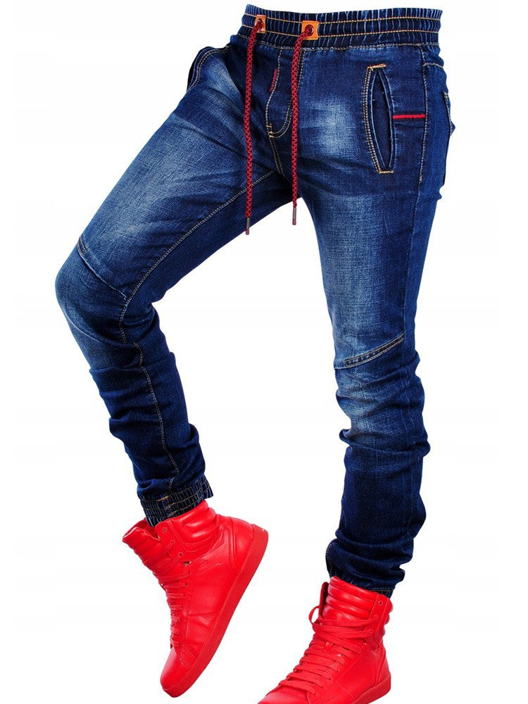 Men's jeans new elastic elastic waist casual blue trousers - Beuti-Ful