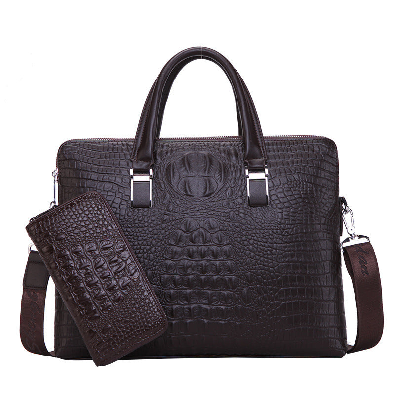 2021 Men Business Handbag Cross Section Pattern Casual Briefcase PU Leather Messenger Bag For Men