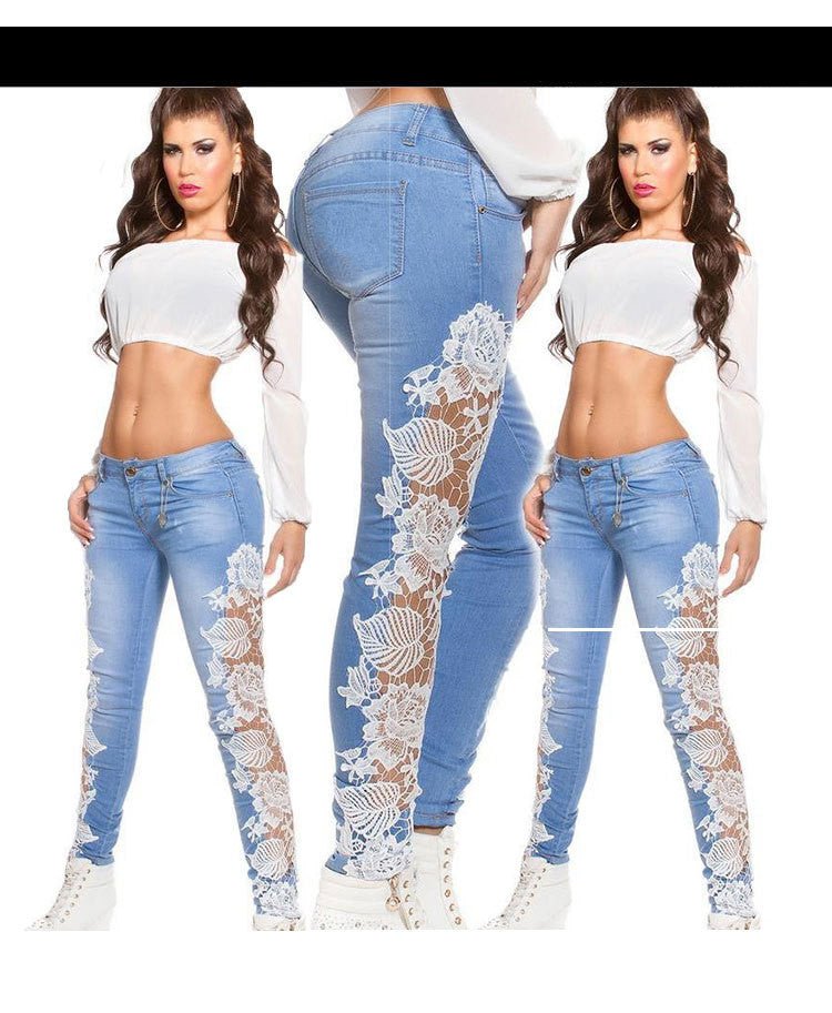New Ladies Sexy Lace Hollow Lace Jeans - Beuti-Ful