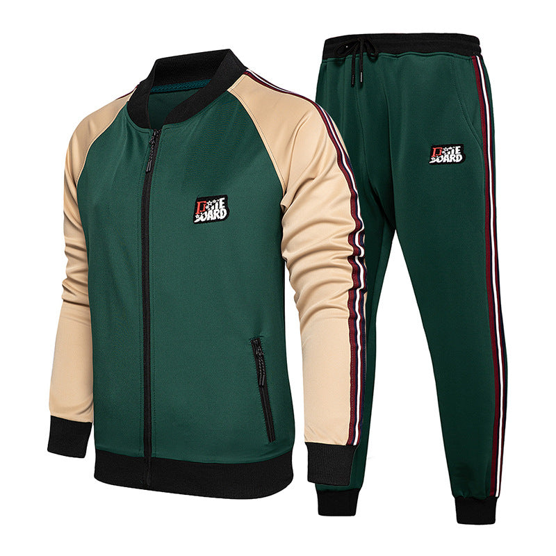 Two-piece set of male tracksuit sports wear fashion colorblock jogging suit autumn winter male gym clothes - Beuti-Ful