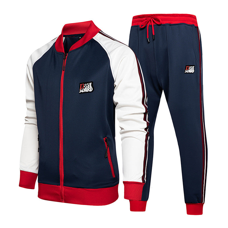 Two-piece set of male tracksuit sports wear fashion colorblock jogging suit autumn winter male gym clothes - Beuti-Ful