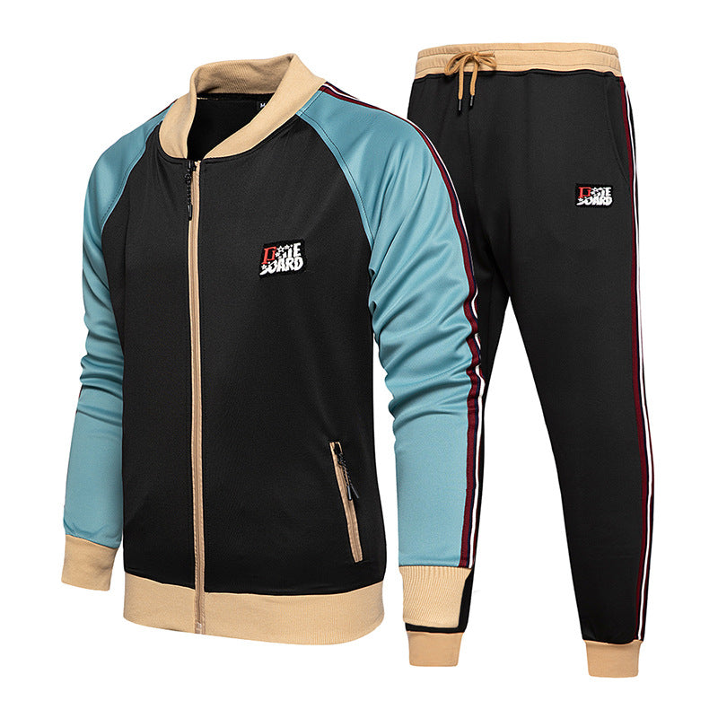 Two-piece set of male tracksuit sports wear fashion colorblock jogging suit autumn winter male gym clothes - Beuti-Ful
