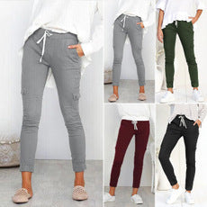 Hot Selling Women's Multi Pocket Shrink Casual Pants