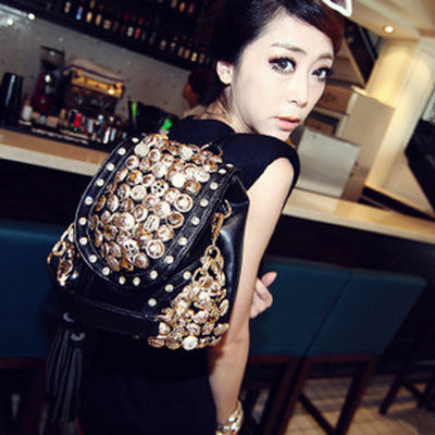 Fashion Button Bag Retro Tassel Bucket Bag Multi Purpose Backpack - Beuti-Ful
