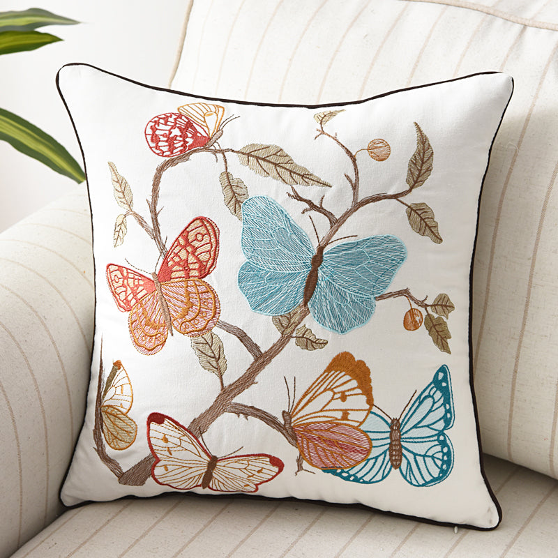 Flower, Bird And Butterfly Three-dimensional Embroidery Cushion Cover Without Core