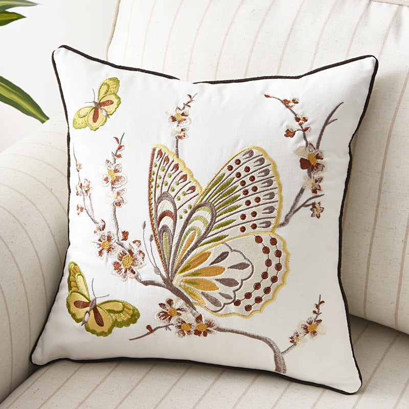 Flower, Bird And Butterfly Three-dimensional Embroidery Cushion Cover Without Core - Beuti-Ful