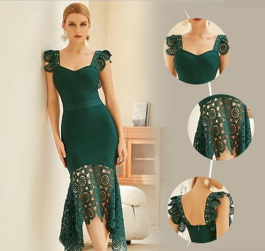 Dress Green Solid Color Suspender Skirt Dress Explosive Bandage Skirt