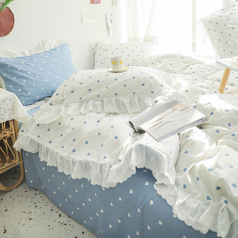 Embroidered Lace 4-piece Princess Style Pure Cotton Quilt Cover - Beuti-Ful