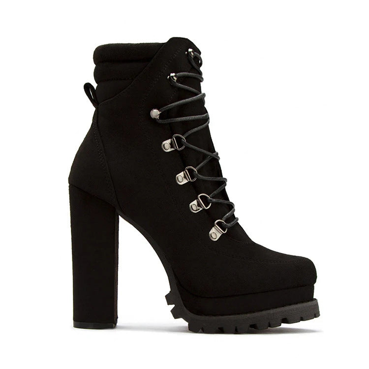 Autumn And Winter New  Style Ultra-High-Heeled Rivet Waterproof Platform Ladies Short Boots