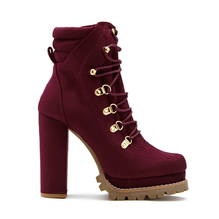 Autumn And Winter New  Style Ultra-High-Heeled Rivet Waterproof Platform Ladies Short Boots