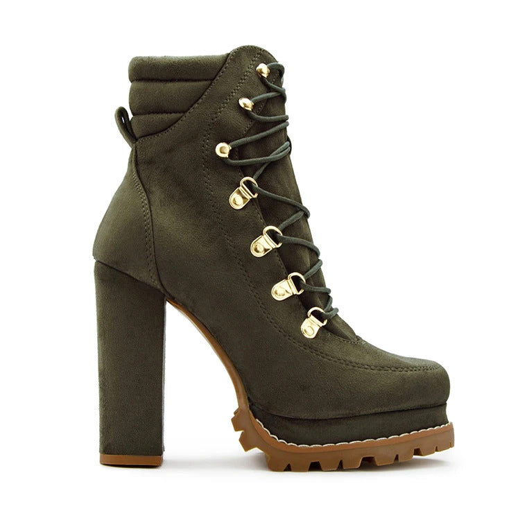 Autumn And Winter New  Style Ultra-High-Heeled Rivet Waterproof Platform Ladies Short Boots