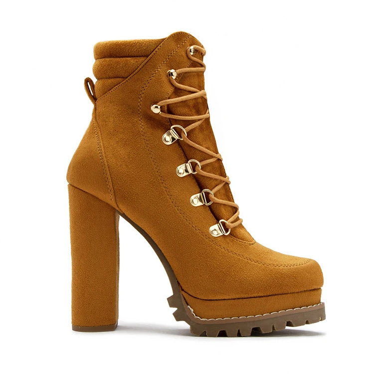 Autumn And Winter New  Style Ultra-High-Heeled Rivet Waterproof Platform Ladies Short Boots