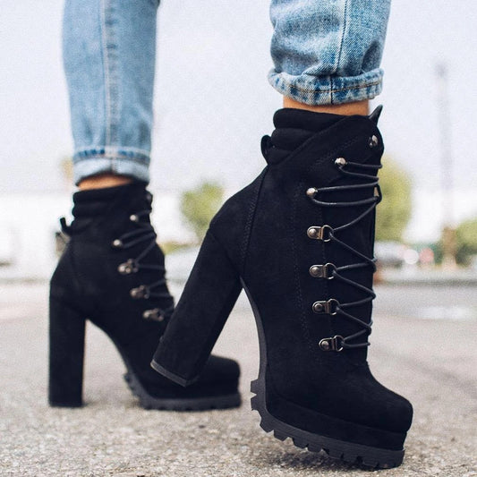 Autumn And Winter New  Style Ultra-High-Heeled Rivet Waterproof Platform Ladies Short Boots