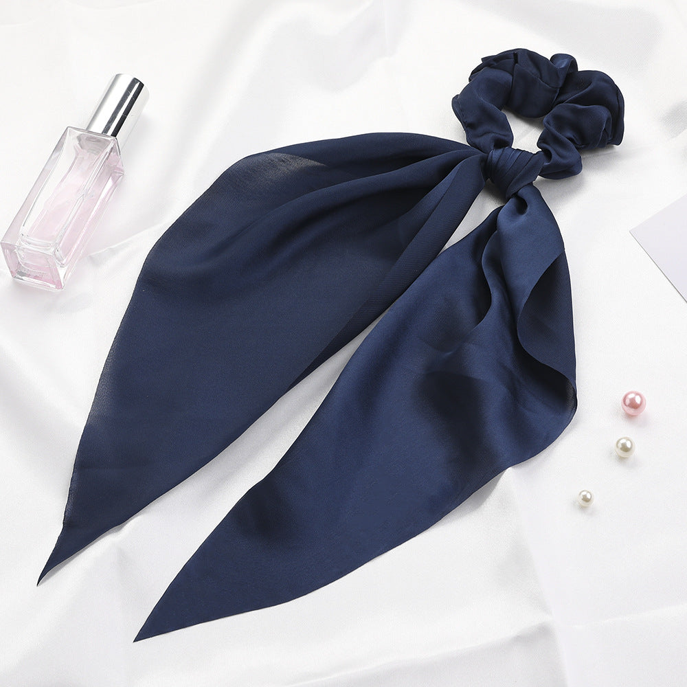 New Knotted Ribbon Satin Monochrome Silky Square Scarf Hair Tie Ladies Ponytail Hair - Beuti-Ful