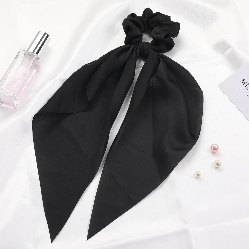 New Knotted Ribbon Satin Monochrome Silky Square Scarf Hair Tie Ladies Ponytail Hair - Beuti-Ful