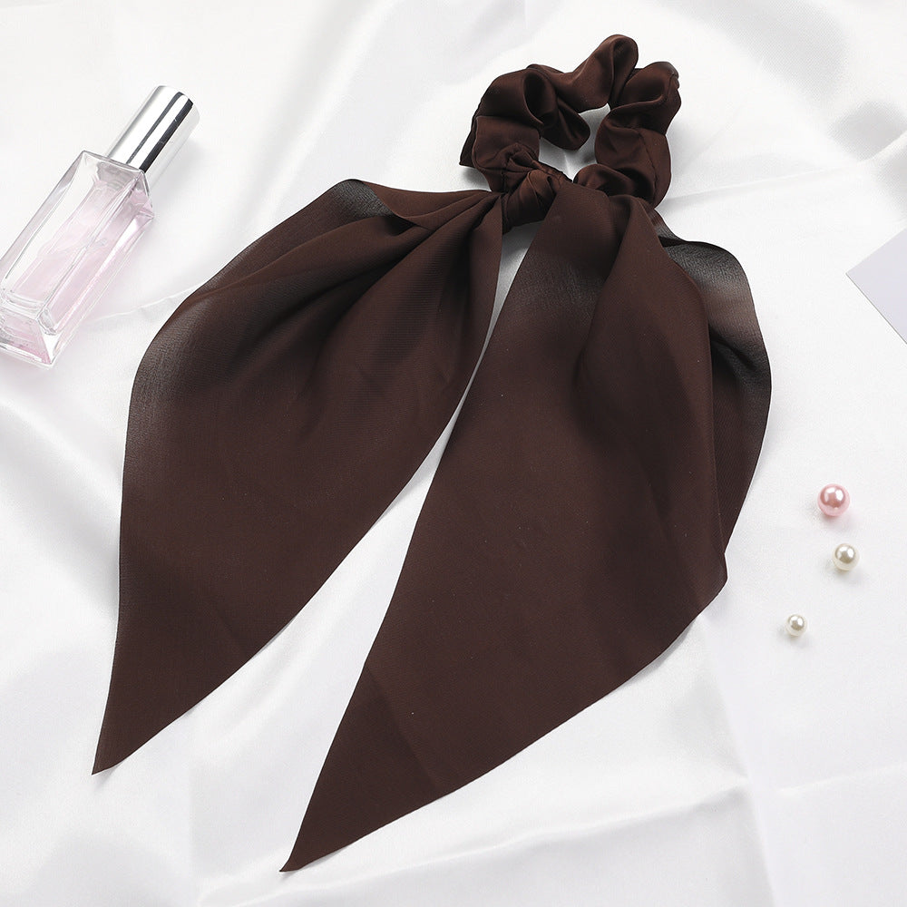 New Knotted Ribbon Satin Monochrome Silky Square Scarf Hair Tie Ladies Ponytail Hair - Beuti-Ful