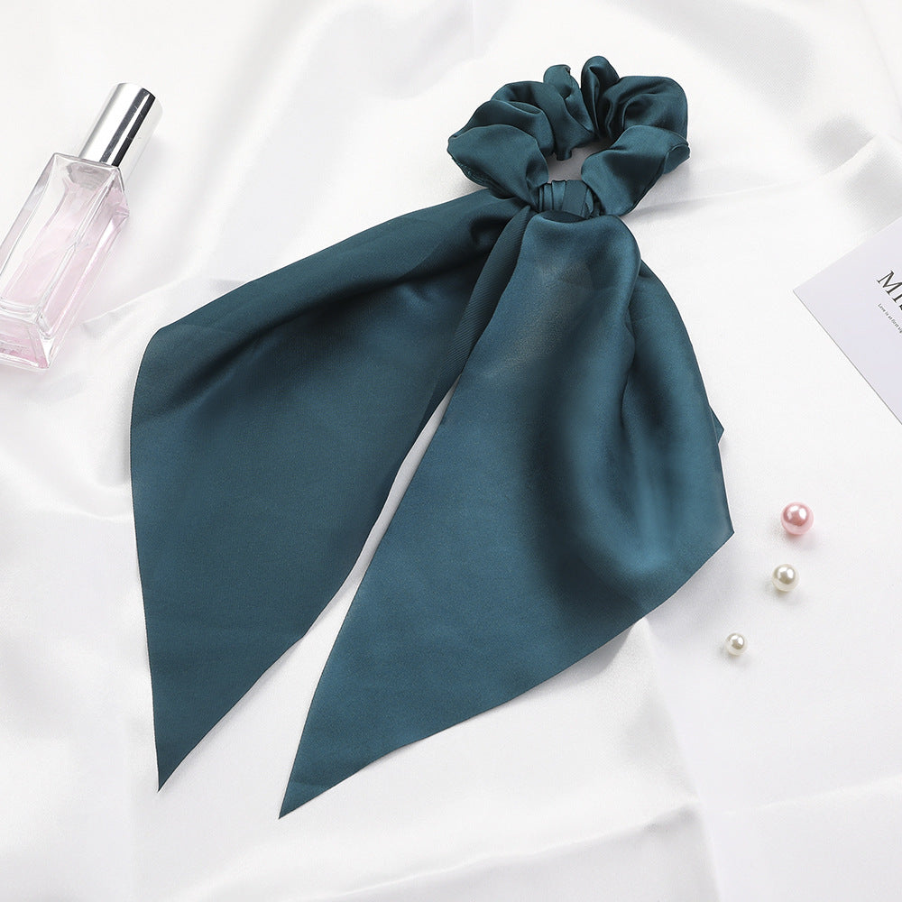 New Knotted Ribbon Satin Monochrome Silky Square Scarf Hair Tie Ladies Ponytail Hair - Beuti-Ful