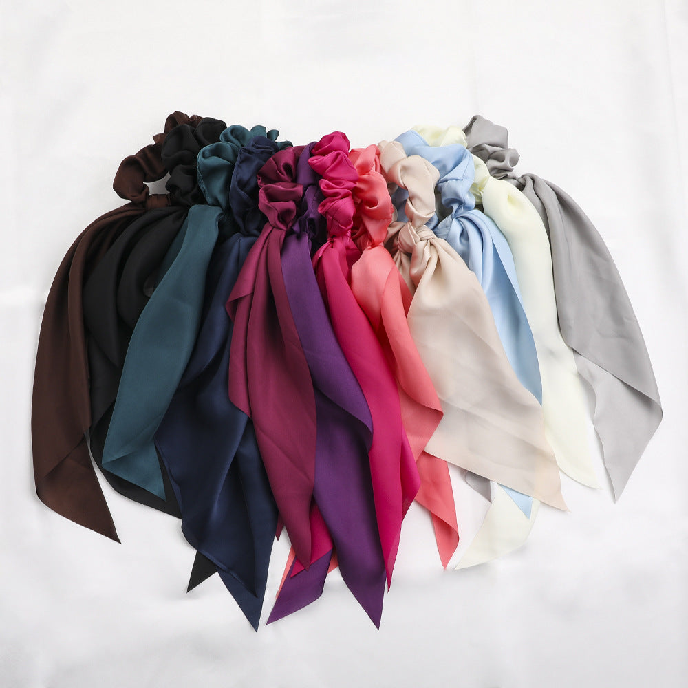 New Knotted Ribbon Satin Monochrome Silky Square Scarf Hair Tie Ladies Ponytail Hair - Beuti-Ful